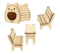 Maison en Bois pour Hamster, Cachette DIY Table et Chaises, Décor Cage | Matériau Beige, Assemblage Créatif, Espace Refuge Ludique pour Habitat de Lapin Nain, Activité Sensorielle
