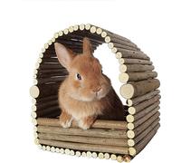 Maison en bois pour lapins avec perchoir spacieux, maison de jeu en arc de cercle avec clôture pour la cachette des lapins,Jouets pour lapins d'intérieur,cochons d'Inde,hamsters