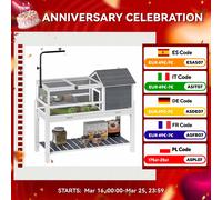 Maison en bois pour tortue Pawhut avec support de lampe réglable, plafonds pliables, plateau amovible et étagère inférieure Light Gray