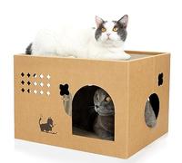 Maison en carton avec 2 grattoirs pour chat, grand griffoir pour chat d'intérieur avec carton ondulé amovible pour chats (Cactus)