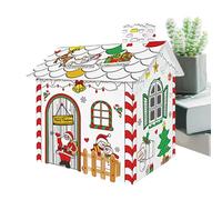 Maison en Carton de Noël 3D - Décoration DIY Peinte à la Main, Maison de Vacances colorée | Projet d'artisanat Attrayant pour crèche, crèche, Amusement créatif, activité Artistique Foi