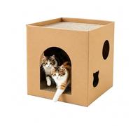 Maison en Carton DIY pour Chat avec Griffoir - Cube Cachette en Carton Ondulé pour Chats d’Intérieur, Condo Résistant pour Dormir et Jouer, Maison à Personnaliser et à Décorer