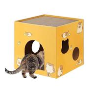 Maison en carton pour chat avec griffoir - Utilisation sûre et sans danger | Carton sans danger double face pour dormir, jouer et se détendre