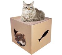 Maison en carton pour chat - Boîte à griffer d'intérieur pour chaton - Maison pour chat en carton avec patins à gratter | Parfait pour dormir, jouer, anniversaire, meubles pour animaux domestiques