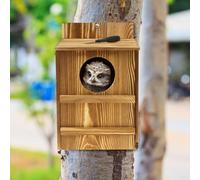 Maison en forme de hibou, nichoir en bois pour épouvantails, 36,8 × 19 × 22,8 cm, grand nichoir avec ouverture ronde, support pour oiseaux et vis de fixation pour l'extérieur, marron