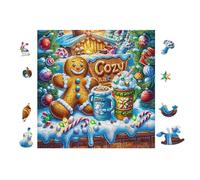 Maison en Pain d'épices de Noël 100 Pièces Puzzle Adulte en Carton Rigide Haute Qualité Très Difficile Haute Difficulté Anti-Stress Décoration Murale Idée Cadeau Premium 28x28cm