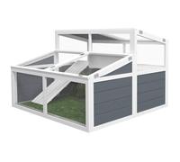 Maison enclos cage - PawHut - pour petit animal tortue, avec 2 espaces toit en polycarbonate - 3 portes - rampe - gris