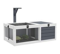 PawHut Maison enclos Cage pour Petit Animal Tortue avec 2 espaces, Support de Lampe 2 Plateaux coulissants, 81 x 48 x 31,5 cm - Bois Massif Gris