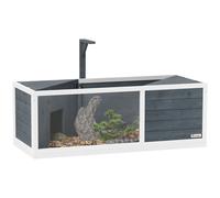 PawHut Maison pour Tortues XL 120 cm - Terrarium Tortue terrestre en Bois, 2 niches à Toit ouvrant et Aire de Jeu Ouverte - enclos avec Support Lampe et fenêtre panoramique, Gris