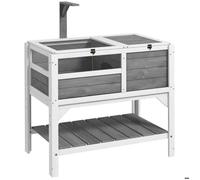 PawHut Maison enclos pour Tortues sur Pieds avec étagère de Rangement - en Bois de Sapin - Interieur et extérieur - dim. 103H x 84L x 51l cm Gris Clair
