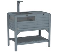 PawHut Maison enclos pour Tortues sur Pieds avec étagère de Rangement - en Bois de Sapin - Interieur et extérieur - dim. 103H x 84L x 51l cm Gris