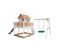 Maison Enfant AXI Liam avec Bac à Sable, Balançoire Nid d'Oiseau Vert & Toboggan Blanc