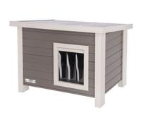 Maison extérieure pour chat plastique et bois - KERBL - ECO Eli - Gris / Blanc - 57 x 45 x 43 cm