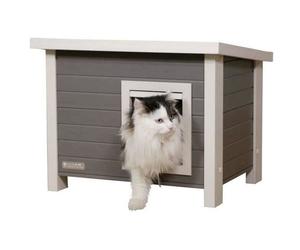 Maison extérieure pour chat en composite matériau durable - KERBL - ECO Eli - Gris / Blanc - 57 x 45 x 43 cm