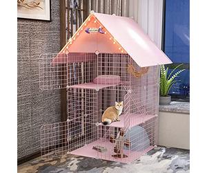 Maison extérieure pour Chat, Grande Cage de Transport pour Chat - Cage à Chat à 3 Niveaux avec bac à litière, Cage Pliable pour Chat d'intérieur (C)