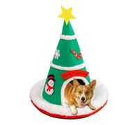 Maison festive pour animaux de compagnie - cachette de Noël isolée, refuge fermée confortable, cabine de couchage rembourrée, tapis intérieur amovible, niche d'hiver décorative, salon pour animaux en
