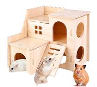 Maison Hamster,2 Etages Maison en Bois pour Hamster,Maisonnette pour Hamster,Hamster Maison d'angle,Jouet pour Hamster,Maison Cochon d'Inde,Accessoire Hamster pour Hamster Nain Cochon Gerbille Rongeu