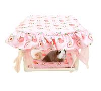 Maison Hamster - Habitat Cachette pour Petits Animaux | Abri avec Porte en Pompons Doux pour Souris Lapin Chinchilla Gerbille