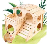 Maison Hamster,Maison en Bois pour Hamster,2 Etages Maisonnette pour Hamster,Hamster Maison d'angle,Jouet pour Hamster,Maison Cochon d'Inde,Accessoire Hamster pour Hamster Nain Cochon Gerbille Rongeu