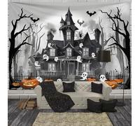 Maison Hantée À La Citrouille Tenture Murale Tapisserie, Thème D'Halloween Tapisserie Murale Avec Art, Gris Décor Murales Art Mural De Plafond Pour Décor À La Maison Fête Dortoir 150x130cm