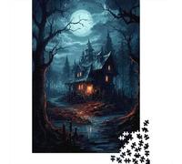 Maison Hantée Clair de Lune Puzzle 1000 Pièces Papier Puzzle pour Adultes Forêt Mystérieuse Jeu de Puzzle 1000 Pièces Détente Maison 70x50cm/1000pcs