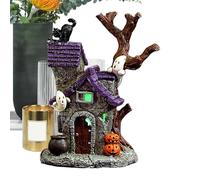 Maison Hantée D'Halloween - Statue De La Maison Du Village De Résine | Lumineuse Brillante D'Halloween | 4.92x3.54x6.89 Pouces, Ornement De Table D'horreur Fantôme | Décoration De Résine Effray