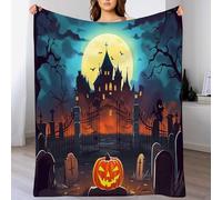 Maison hantée, fantômes, citrouilles Halloween en Flanelle Douce Légères Couvertures Toutes Saisons Jete de Canape pour Voyager, Lit ou Canapé (150 x 200cm,Automne) Couleur Orange