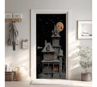 Maison Hantée Horreur Poster De Porte Trompe L'oeil, Château Conte de Fées Auto-Adhésif Sticker Mural, pour Chambre Salon Jour des Morts Sorcière Stickers Autocollants de Porte 85x215 cm fE2k82