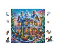 Maison hantée Lumineuse 100 Pieces Casse-tête Famille en Carton Haute Densité Difficulté Moyenne Activité Familiale Anti-Stress Idée Cadeau Anniversaire 28x28cm