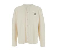 Maison Kitsuné - Cardigan ras du cou en maille côtelée - Homme - Pulls - Beige - Taille: L