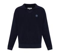 Maison Kitsuné - Fox Head Cotton Ribbed Polo Jumper - Homme - Pulls - Bleu - Taille: S