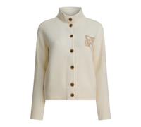 Maison Kitsuné - Fox Head Intarsia Merino High-Neck Cardigan - Femme - Pulls - Beige - Taille: 38 FR