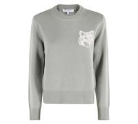 Maison Kitsuné - Fox Head Intarsia Merino Jumper - Femme - Pulls - Vert - Taille: 38 FR