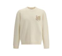 Maison Kitsuné - Fox Head Intarsia Merino Jumper - Homme - Pulls - Beige - Taille: M