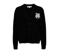 Maison Kitsuné - Fox Head Wool Cardigan Sweaters Black - Homme - Pulls - Noir - Taille: M