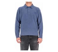 Maison Kitsuné - Fox Head Wool Ribbed Polo Jumper - Homme - Pulls - Bleu - Taille: S