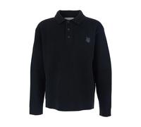 Maison Kitsuné - Fox Head Wool Ribbed Polo Sweater - Homme - Pulls - Noir - Taille: M