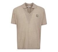 Maison Kitsuné - Linen Cotton Short Sleeve Polo - Homme - Tops - Beige - Taille: L