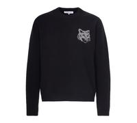 Maison Kitsuné - Maglia girocollo ricamo fox grande - Homme - Pulls - Noir - Taille: S