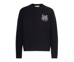 Maison Kitsuné - Maglia girocollo ricamo fox grande - Homme - Pulls - Noir - Taille: S