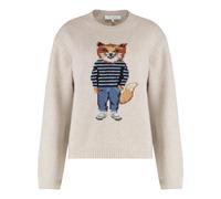 Maison Kitsuné - Pull en laine avec intarsia de renard - Femme - Pulls - Beige - Taille: 42 FR