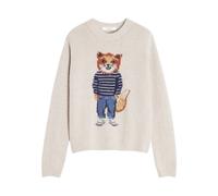 Maison Kitsuné - Pull en laine avec intarsia de renard - Femme - Pulls - Beige - Taille: 40 FR