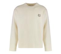 Maison Kitsuné - Pull en Laine Côtelée à Manches Longues - Homme - Pulls - Beige - Taille: XL