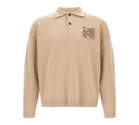 Maison Kitsuné - Pull en maille intarsia tête de renard - Homme - Tops - Beige - Taille: XL