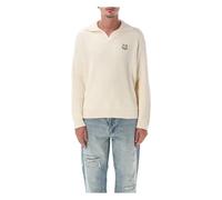 Maison Kitsuné - Pull polo en coton côtelé à tête de renard - Homme - Pulls - Beige - Taille: M
