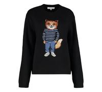 Maison Kitsuné - Dressed Fox Intarsia Wool Jumper - Femme - Pulls - Noir - Taille: 40 FR