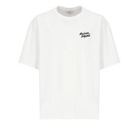 Maison Kitsuné - T-shirt Oversize avec Broderie Handwriting - Homme - Tops - Blanc - Taille: XS