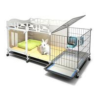 Maison Lapin Intérieure Confortable avec Espace Jeu et Rangement Supérieur | Habitat pour Lapin et Cochon D’Inde, Plateforme Confortable, Roulettes Mobiles, Zone Toilette Séparée(105x45x55cm)