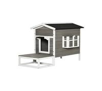 PawHut Maisonnette pour Chats Niche extérieure surélevé avec terrasse étanche en Bois, dim. 115L x 66,5l x 74,7H cm, Gris