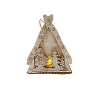 Maison lumineuse de Noël en bois mignon Père Noël Bonhomme de neige Décoration à suspendre Maison en bois pour enfants en plein air